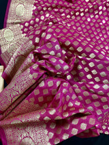Pink Traditional Banarasi Handloom Saree in Semi Banarasi Silk with Small Buttis | Soft Silk Saree | Banarasi Silk Saree | Kaash Collection - Kaash Collection