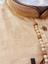 Cream Color Kurta with Gold Raw Silk Churidar Pajama | Kurta Pajama for Men | Indian Festival Men Kurta Pajama | Men Ethnic Wear - Kaash Collection