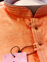Peach Floral Self Embroidery design Men Kurta Pajama Set | Soft Silk Men Ethnic Wear| Designer Mens Wear | Indian Wedding Wear Kurtas - Kaash Collection