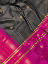 Statement Black and Pink Wide Temple Borders Saree | Small Woven Buttis | Handwoven Saree | Semi Raw Silk  Saree | Kaash Collection - Kaash Collection