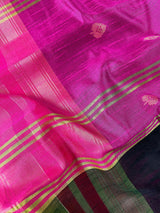 Statement Black and Pink Wide Temple Borders Saree | Small Woven Buttis | Handwoven Saree | Semi Raw Silk  Saree | Kaash Collection - Kaash Collection