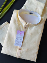 Cream Color Soft Silk Mens Kurta Pajama in Self Design material  and small Zari floral buttis | Cream Mens Kurta | Wedding Kurta - Kaash Collection