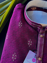 Wine Color Soft Silk Mens Kurta Pajama in Self Design material and small Zari floral buttis | Cream Mens Kurta | Wine Color Wedding Kurta - Kaash Collection