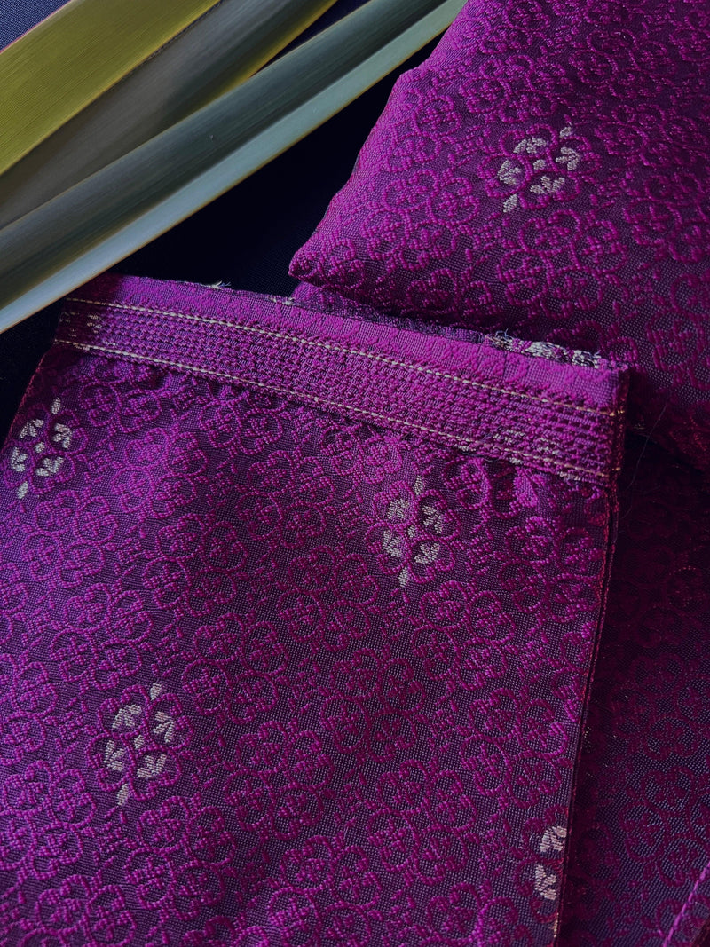 Wine Color Soft Silk Mens Kurta Pajama in Self Design material and small Zari floral buttis | Cream Mens Kurta | Wine Color Wedding Kurta - Kaash Collection
