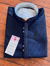 Dark Blue Soft Silk Men Kurta Pajama with Self Design material | Mens Ethnic Wear | Kurta for Men | Wedding Kurta for Men | Blue Mens Kurta - Kaash Collection