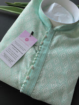 Pastel Green Soft Silk Men Kurta Pajama with Self Design material | Mens Ethnic Wear | Kurta for Men | Wedding Kurta for Men | Blue Kurta - Kaash Collection
