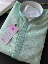 Pastel Green Soft Silk Men Kurta Pajama with Self Design material | Mens Ethnic Wear | Kurta for Men | Wedding Kurta for Men | Blue Kurta - Kaash Collection