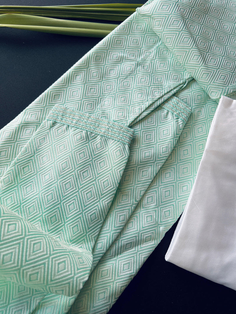Pastel Green Soft Silk Men Kurta Pajama with Self Design material | Mens Ethnic Wear | Kurta for Men | Wedding Kurta for Men | Blue Kurta - Kaash Collection