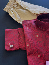 Boys Soft Silk Marron Kurta with Brown Gold Pants | Self design material with small buttis | Kids Wear | Boys Wear | Infants Kurta - Kaash Collection