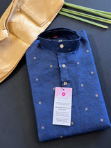 Boys Soft Silk Blue Color Kurta with Brown Gold Pants | Self design Embroidered Material with small buttis  | | Kids Wear | Kurta for Boys - Kaash Collection