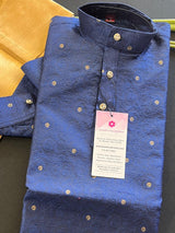 Boys Soft Silk Blue Color Kurta with Brown Gold Pants | Self design Embroidered Material with small buttis  | | Kids Wear | Kurta for Boys - Kaash Collection