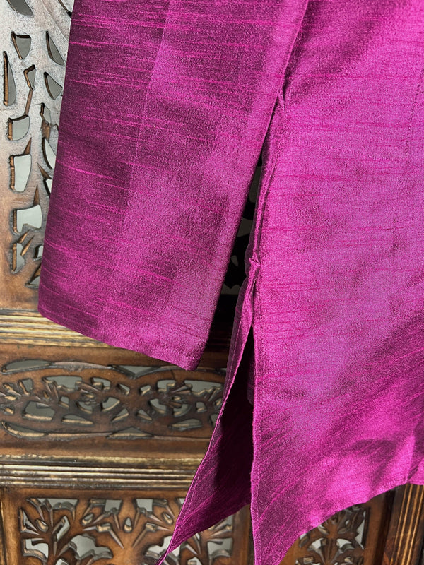 Deep Magenta Color Raw Silk Indian Men Short Kurta | Mens Ethnic Wear |  Indian Men Clothing | Kurta Only | Short Kurta | Kaash Collection - Kaash Collection