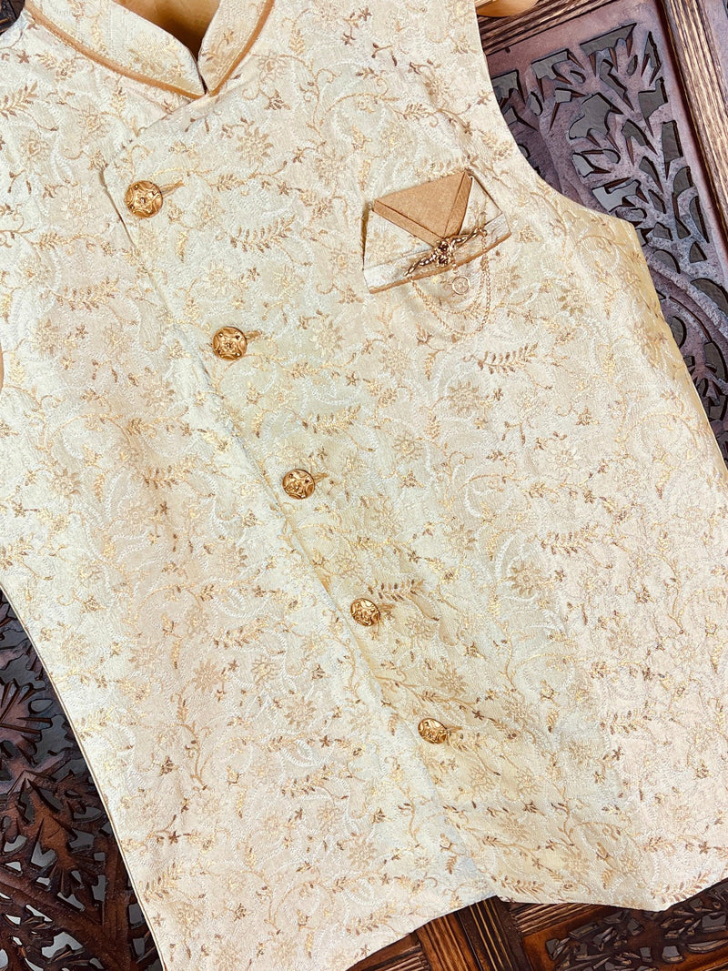 Designer Gold Modi Nehru Jacket For Men | Waist Coat | Jacket for Kurta | Gift For Him | Wedding Kurta |  Kaash Collection - Kaash Collection