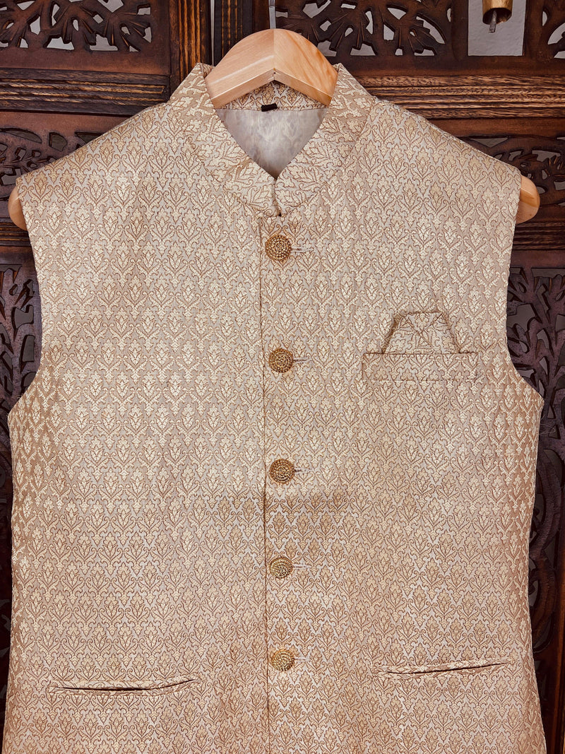 Gold color Modi Nehru Jacket For Men | Gold color Mens Jacket | Jacket for Kurta | Gift For Him | Wedding Kurta Jackets - Kaash Collection