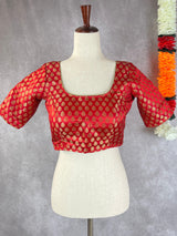 Red Color Readymade Blouse with Gold Buttis in Pure Banarasi Silk | Readymade Blouses | Red Blouse | Stitched Blouse - Kaash