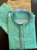 Sea Green Cotton Silk Men Kurta Pajama Set | Mens Ethnic Wear | Kurta Pajama in USA | Indian Kurta | Kaash Collection - Kaash Collection