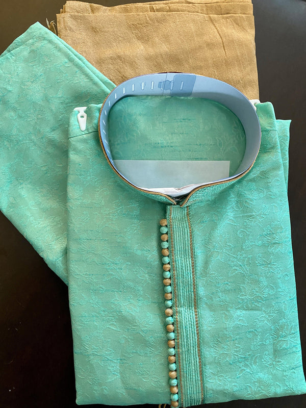 Sea Green Cotton Silk Men Kurta Pajama Set | Mens Ethnic Wear | Kurta Pajama in USA | Indian Kurta | Kaash Collection - Kaash Collection