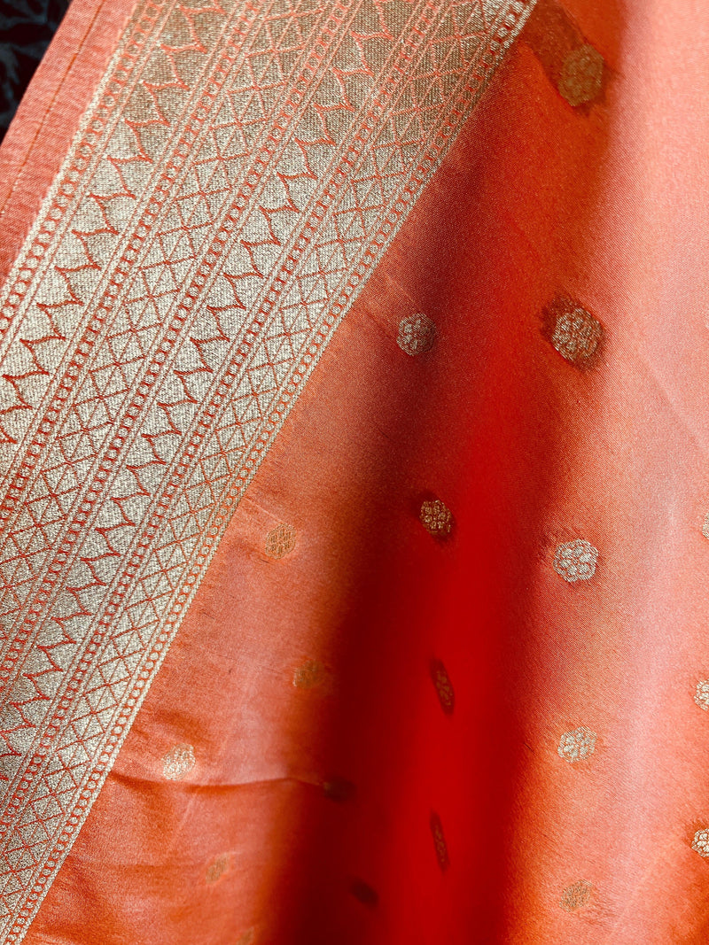 Peach Handmade Soft Silk Zari Weaved Dupatta with Koniya design and small buttis | Indian Dupatta | Stole | Scarf | Gift For Her - Kaash Collection