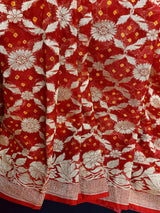 Pure Banarasi Georgette Bandhej Bandhani Saree in Red and Orange | SILK MARK CERTIFIED | Kaash Collection - Kaash Collection