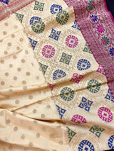 Ivory Cream Banarasi Silk Saree with Hot Pink combination | Meenakari Work with small buttis |Soft Silk Handloom | Kaash Collections - Kaash Collection