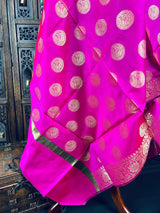 Magenta Pink Banarasi Silk Chakra Designer Dupatta with black color tassels on the ends | Light Weight Dupatta | Benarasi Dupatta - Kaash Collection