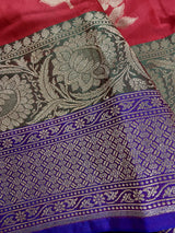 Deep Red, green and blue Banarasi Silk Saree Floral design with grand pallu | Zari Weave work | Kaash Collection - Kaash Collection