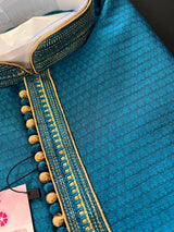 Teal Floral Self embroidered Kurta Pajama for Men | Raw Silk | Mens Ethnic Wear | Kurtas for Men | Kurta for Wedding | Groomsmen Kurtas - Kaash
