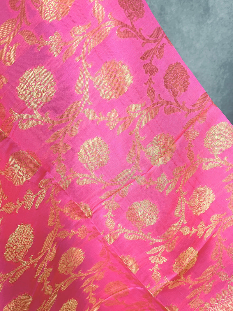 Pink Silk Soft Silk Light Weight Dupatta with Gold Floral design | Indian Dupatta | Silk Dupatta | Stole | Scarf | Gift For Her| Kaash - Kaash Collection