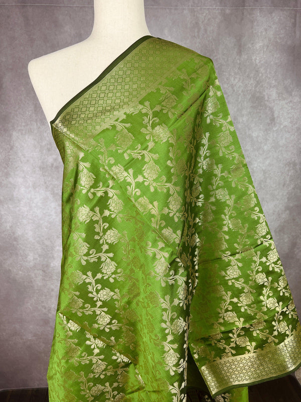 Mehndi Green Soft Silk Light Weight Dupatta with Gold Floral design | Indian Dupatta | Silk Dupatta | Stole | Scarf | Gift For Her| - Kaash Collection
