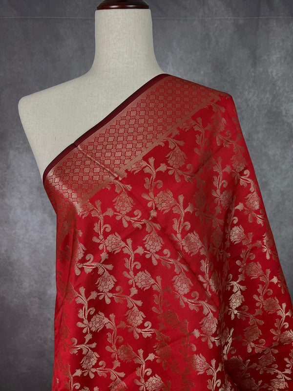 Red Color Banarasi Soft Silk Light Weight Dupatta | Indian Dupatta | Silk Dupatta | Stole | Scarf | Gift For Her| - Kaash Collection