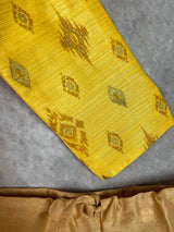 Boys Kurta Pajama Set in Yellow Color with Ikkat Prints | Raw Silk material with Cotton Lining  | Kurta Pajama for Boys | Indian Kids Wear - Kaash Collection
