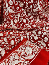 Red Parsi Gara Pure Kora Organza Saree | Parsi Gara Saree | Red Color Saree | Kora Saree | Kaash Collection - Kaash Collection