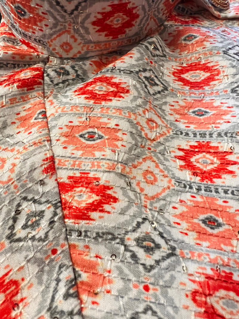 Designer Multi-Color Soft Silk Jacket with Sequence Work Nehru in Ikkat Prints  | Jacket for Kurta | Groomsmen Wedding Jacket for Kurta - Kaash Collection