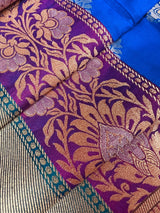 Royal Blue Soft Banarasi Silk Saree with Green Borders | Double Border Saree in Purple Color with Meenakari Work | Kaash Collection - Kaash Collection