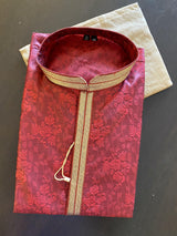 Maroon Red Silk Men Kurta Pajama in Floral Self Design Material | Mens Ethnic Wear | Mens Ethnic Wear | - Kaash Collection
