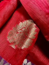 Ruby Red Soft Cotton Silk Saree with Buttas  | Zari Weaving buttas | Soft Cotton Silk with Banarasi Borders |  Gift for Her | Kaash - Kaash Collection