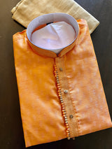 Pumpkin color Silk Men Kurta Pajama Set | Mens Ethnic Wear| Indian and Pakistani Mens Wear | Kaash Collection - Kaash Collection
