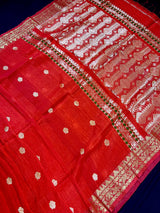 Red Color Linen Silk Handloom Saree with Meenakari Work | Linen Saree  | Handwoven Sarees | Gift for Her | Bengal Sarees | Kaash Collection - Kaash Collection