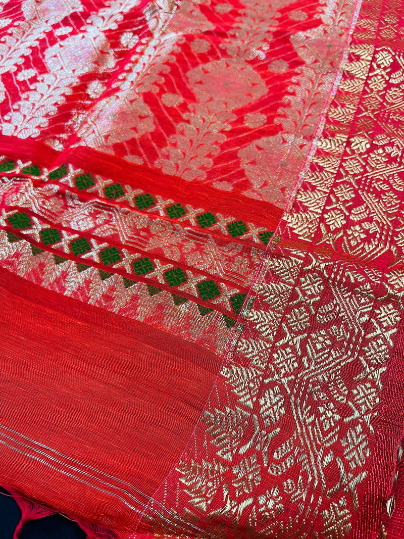 Red Color Linen Silk Handloom Saree with Meenakari Work | Linen Saree  | Handwoven Sarees | Gift for Her | Bengal Sarees | Kaash Collection - Kaash Collection