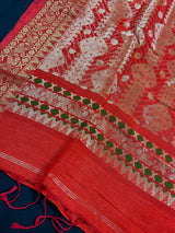 Red Color Linen Silk Handloom Saree with Meenakari Work | Linen Saree  | Handwoven Sarees | Gift for Her | Bengal Sarees | Kaash Collection - Kaash Collection