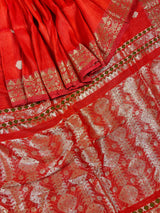 Red Color Linen Silk Handloom Saree with Meenakari Work | Linen Saree  | Handwoven Sarees | Gift for Her | Bengal Sarees | Kaash Collection - Kaash Collection