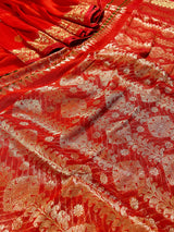 Red Color Linen Silk Handloom Saree with Meenakari Work | Linen Saree  | Handwoven Sarees | Gift for Her | Bengal Sarees | Kaash Collection - Kaash Collection