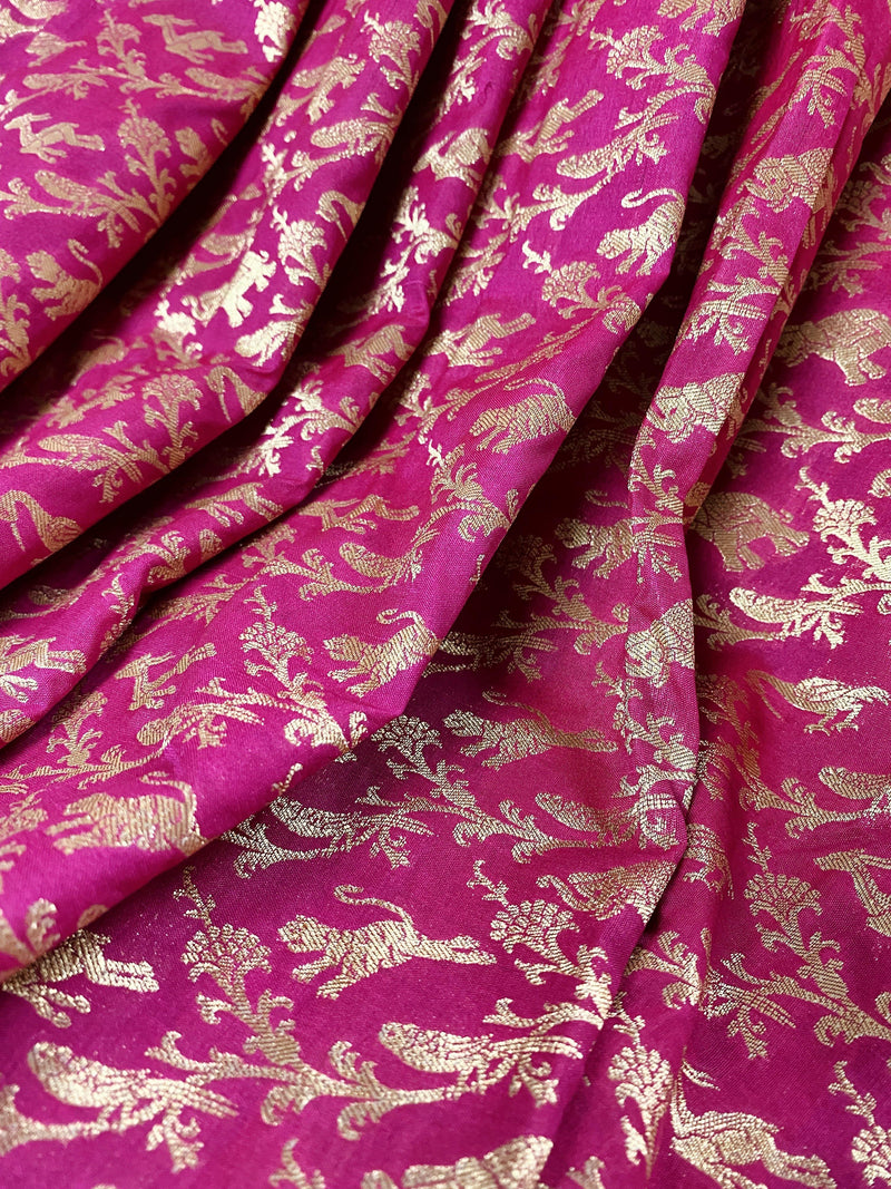 Magenta with Purple and Blue Color combination Banarasi Silk Shikargah Saree in Zari Weave Work | Shikargah Sarees | Kaash Collection - Kaash Collection
