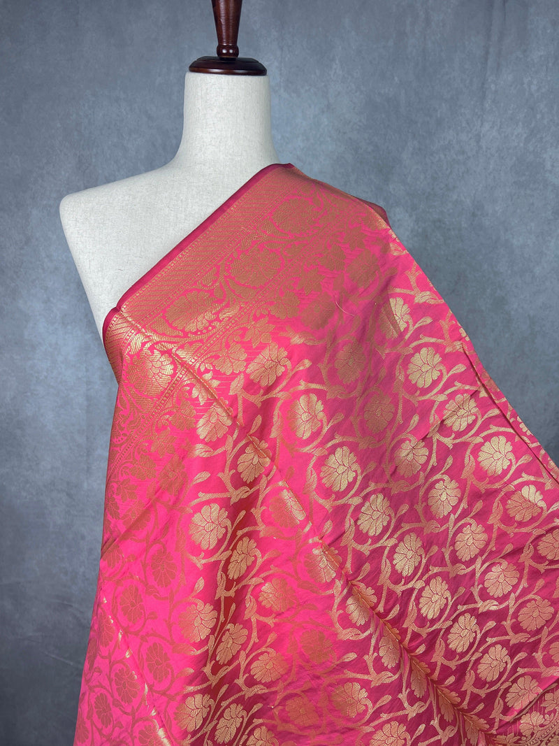 Pink Color Banarasi Silk Dupatta with Muted Gold Zari Weaved Dupatta  | Light Weight Dupatta| Benarasi Dupatta | Gift For Her | Kaash - Kaash Collection