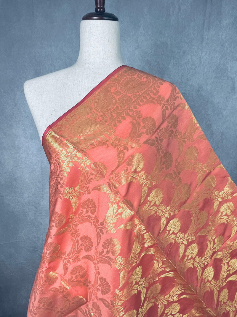 Peach Banarasi Silk Dupatta Weaved Dupatta with slight tint of Pink  | Light Weight Dupatta| Benarasi Dupatta | Gift For Her | Kaash - Kaash Collection