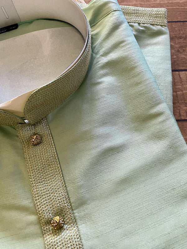 Pista Green Soft Silk Kurta Pajama Set with Lining | Mens Ethnic Wear |  Festival Mens Wear | Men Kurta Pajama Set | Kaash Collection - Kaash Collection
