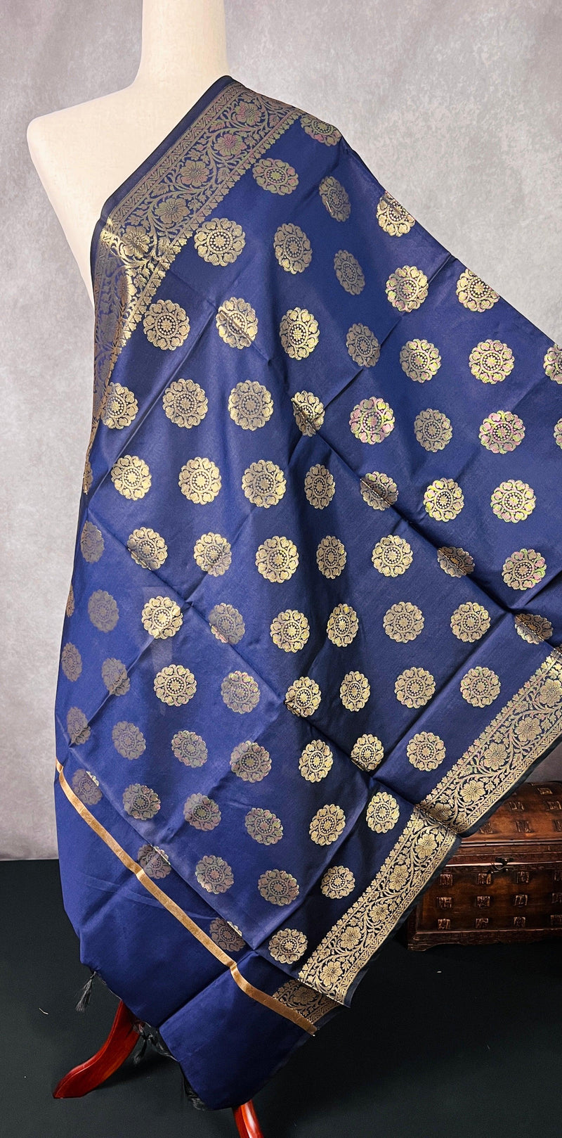 Dark Blue Banarasi Silk Chakra Designer Dupatta | Light Weight Dupatta  | Stole | Scarf | Benarasi Dupatta | Gift For Her - Kaash Collection