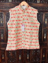 Ikkat Print Designer Multi-Color Soft Silk Jacket with Sequence Work | Jacket for Kurta | Groomsmen Wedding Jacket for Kurta - Kaash Collection