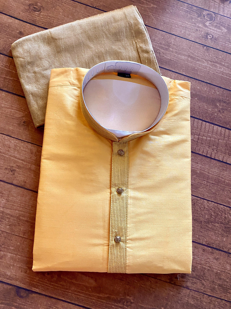Mango Yellow Soft Silk Kurta Pajama Set with Lining | Mens Ethnic Wear | Festival Mens Wear | Men Kurta Pajama Set | Kaash Collection - Kaash Collection