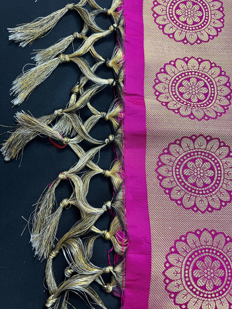 Magenta Pink Banarasi Silk Dupatta with Muted Gold Zari Weaving in Floral Pattern and Meenakari Work Dupatta | Gift For Her | Dupattas USA - Kaash Collection
